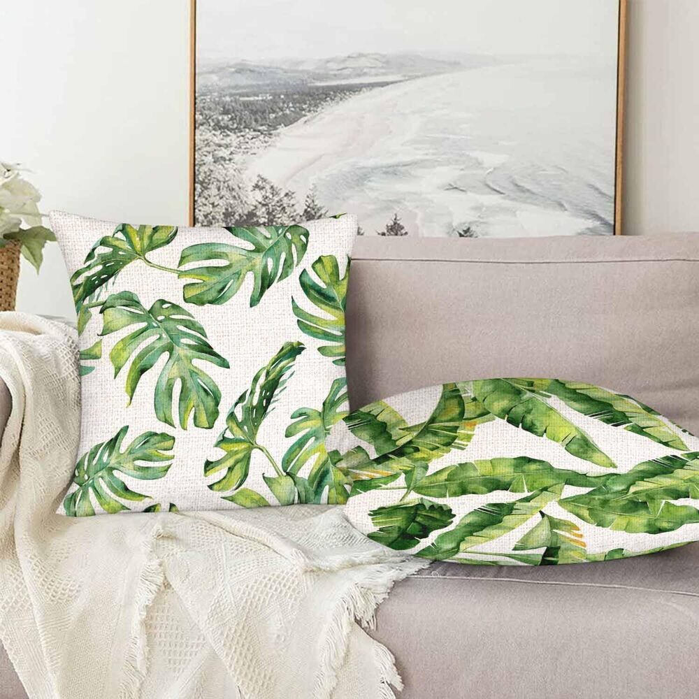 4728 Watercolor Palm Throw Pillow Covers Set of 2,Tropic Summertime Motif - Picture 6 of 7